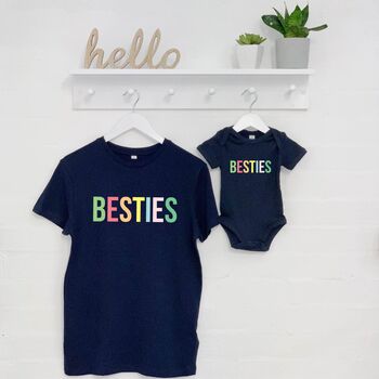 Mother And Child Pastels Besties Navy T Shirt Set, 5 of 6