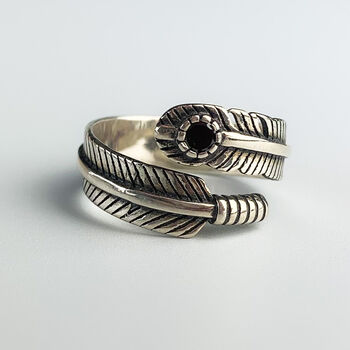 Sterling Silver Chunky Feather Adjustable Ring, 3 of 6