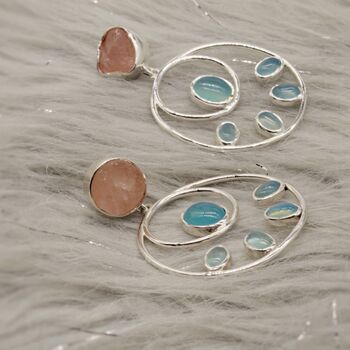 Rose Quartz Aqua Chalcedony Earrings, 4 of 5