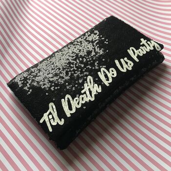 Black Or Navy Sequin Personalised Slogan Clutch, 2 of 9