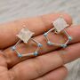 Raw Moonstone, Turquoise Sterling Silver Earrings, thumbnail 4 of 7