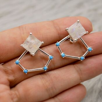 Raw Moonstone, Turquoise Sterling Silver Earrings, 4 of 7