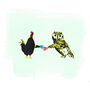 Day And Night Screen Print Chicken Rooster Owl, thumbnail 2 of 3