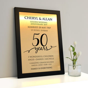 Personalised Framed Golden Anniversary Gold Metal, 2 of 3