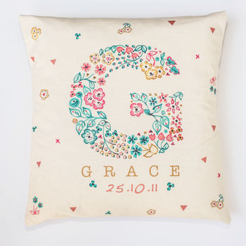 Personalised Baby Name Floral Cushion, 3 of 6