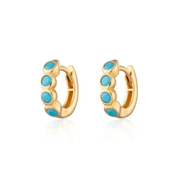 Bezel Huggie Earrings With Turquoise Stones, 3 of 6