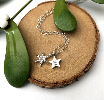 Personalised Sterling Silver Snowflake And Initial Star Necklace, 2 of 9