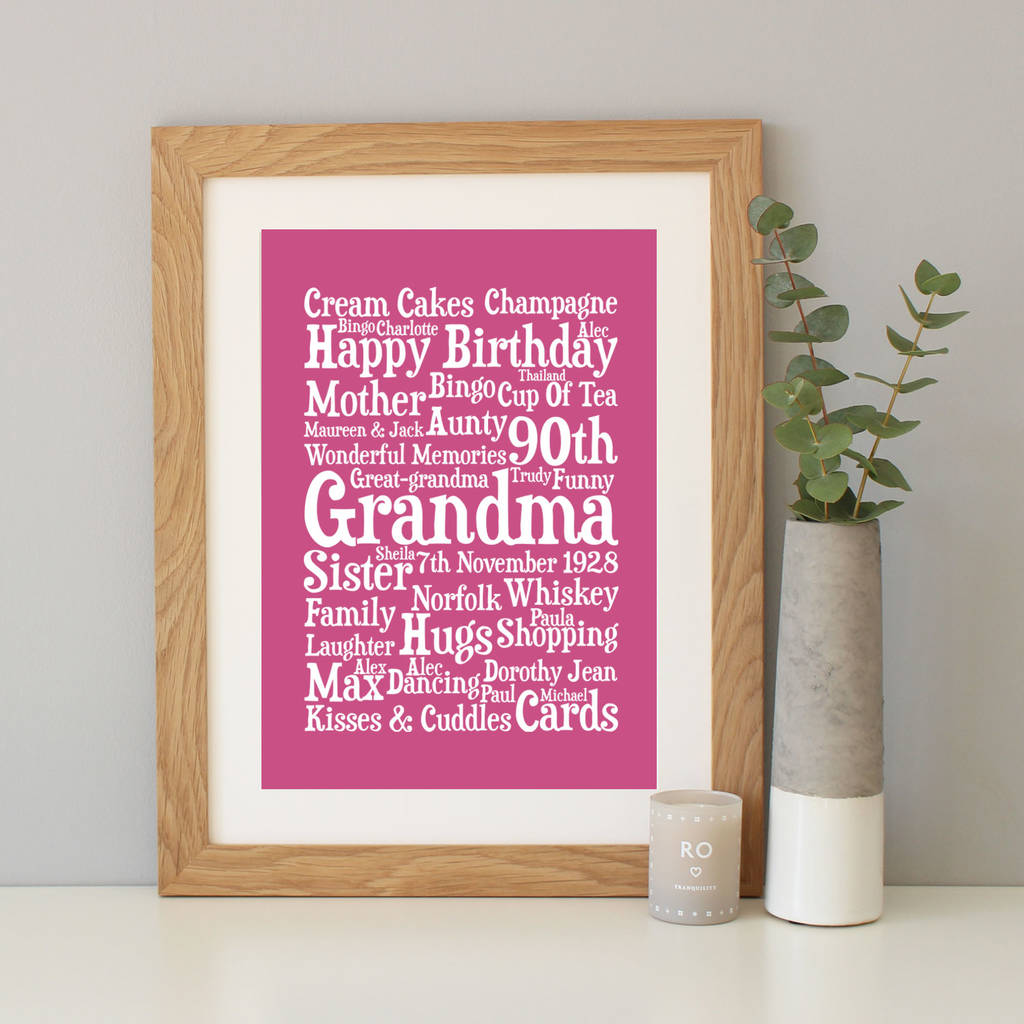 Personalised 90th Birthday Word Art Gift By Hope And Love
