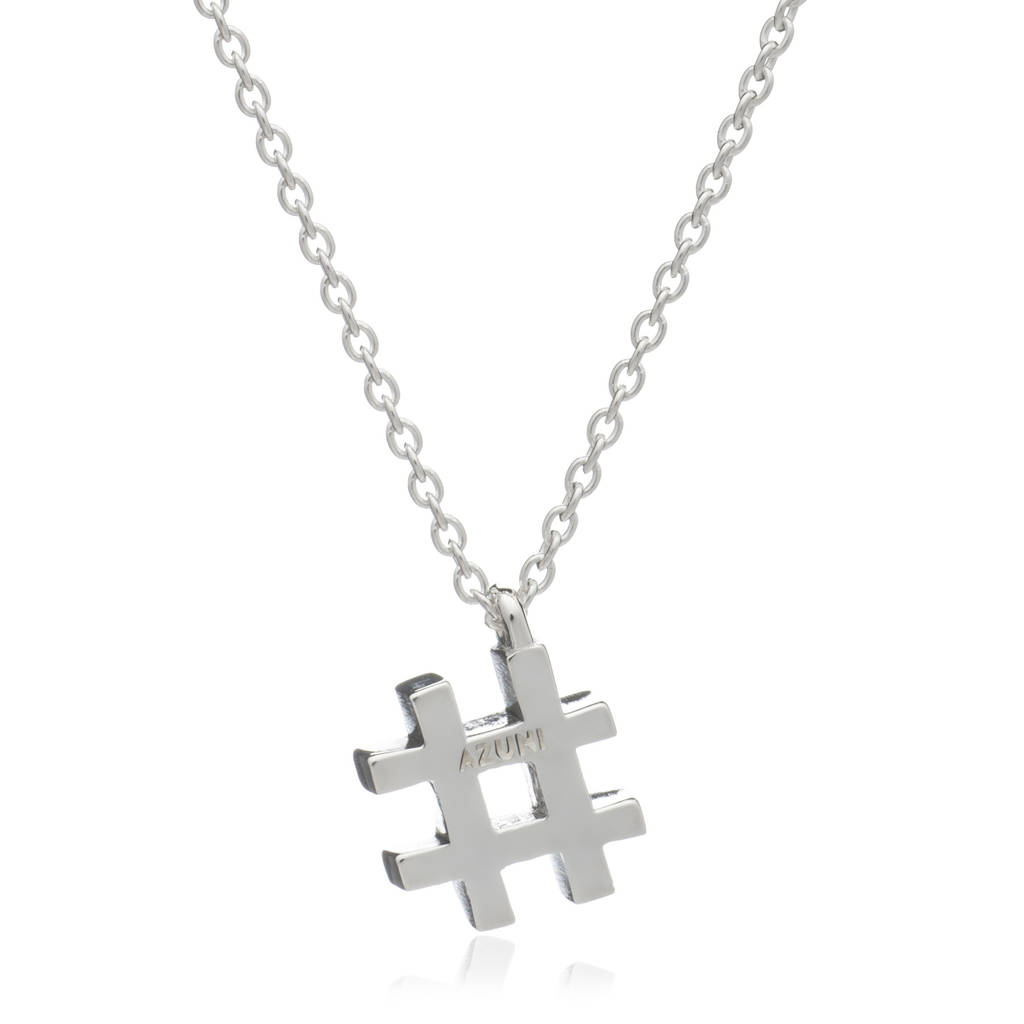 Sterling Silver Hashtag Charm Necklace By Azuni London Designer