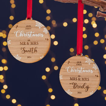 First Christmas Married Couple Wooden Tree Decoration, 7 of 7