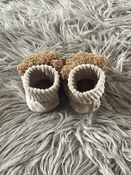 Taupe Ribbed Teddy Bear Baby Socks, 2 of 7