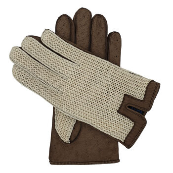 Oborne. Men's Crochet Back Leather Palmed Gloves, 2 of 6