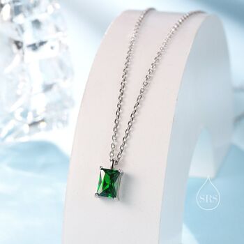 Sterling Silver Emerald Cut Cz Pendant Necklace, 8 of 12