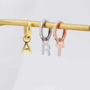 One Small Initial Letter Huggie Hoop Earring In Sterling Silver, 3 of 10