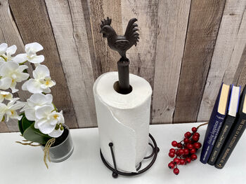 Brown Iron Cockerel Kitchen Roll Holder Metal Stand, 5 of 10