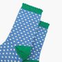 Women's Glitter Socks Denim Blue Green Polka Dots, thumbnail 2 of 4