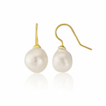 Triora Baroque White Pearl And Gold Plated Earrings, 3 of 4