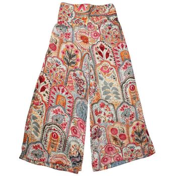 'Rei' Pink, Orange And Cream Floral Tile Print Viscose Palazzo Trousers, 3 of 3