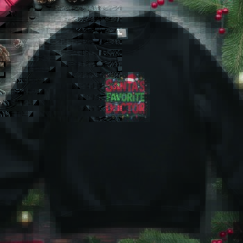 Santa’s Favourite Doctor Christmas Jumper – Unisex Black Festive Sweatshirt, 4 of 4