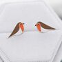 Red Robin Bird Stud Earrings In Sterling Silver, thumbnail 1 of 9