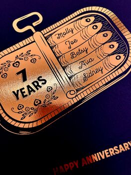 Personalised 7th Copper Anniversary Sardine Print, 3 of 12