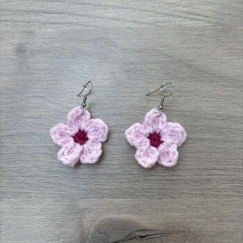 Handmade Crochet Cherry Blossom Earrings, 3 of 8
