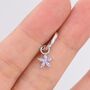 Sterling Silver Lilac Purple Flower Cz Huggie Hoop, thumbnail 2 of 12