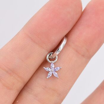 Sterling Silver Lilac Purple Flower Cz Huggie Hoop, 2 of 12