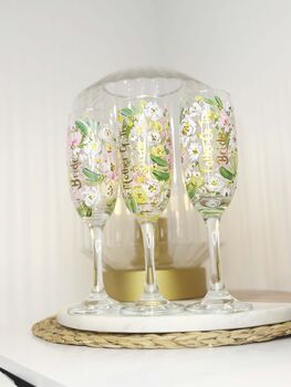 Personalised Hand Painted Champagne Flute – Bridesmaid Gift With Wedding Bouquet And Name, 5 of 9