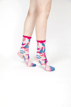 Parrot Sheer Socks Pink Cuff, 5 of 6
