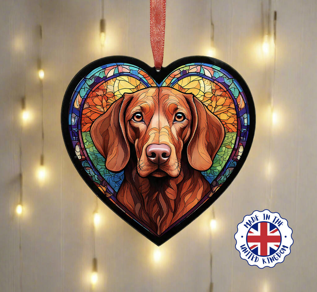 Vizsla Stained Glass Effect Heart Suncatcher, 1 of 5