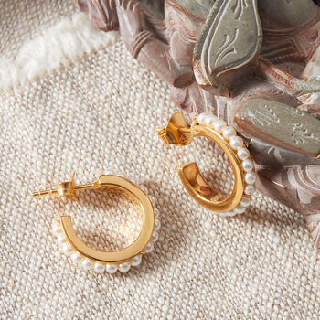 Gold And Silver Small Pearl Stud Hoops, 2 of 11