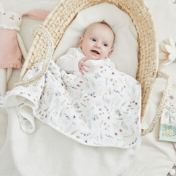 Granny Floral Baby Blanket Made With Warm And Cosy Muslin And Fleece For Cottage Style Nursery, 6 of 9