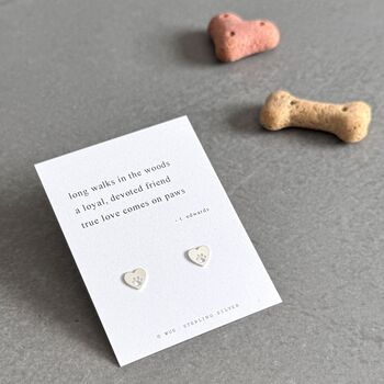 Sterling Silver Heart Paw Stud Earrings With Original Haiku Poem, 6 of 8