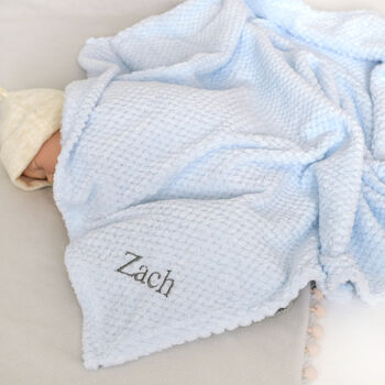 Personalised Blue Waffle Blanket And Lion Comforter Set, 6 of 8