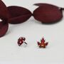 Mismatched Enamel Maple Leaf And Mushroom Stud Earrings In Sterling Silver, thumbnail 6 of 11
