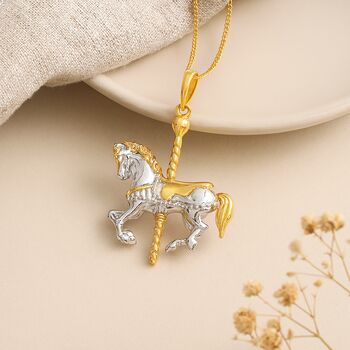 Personalised Carousel Horse Necklace In Sterling Silver And Gold, 3 of 10