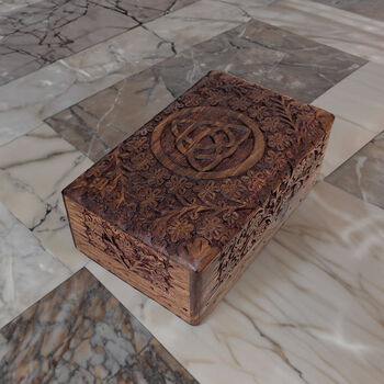 Gothic Wooden Gift; Floral Triquetra Carved Box, 5 of 5