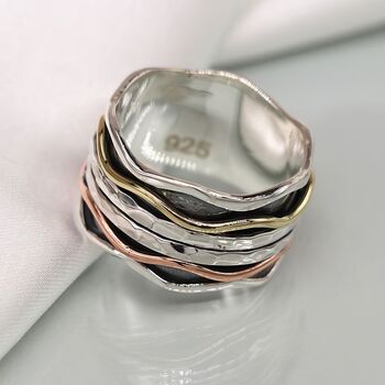 Personalised Sterling Silver Mixed Wave Spinner Ring, 3 of 9