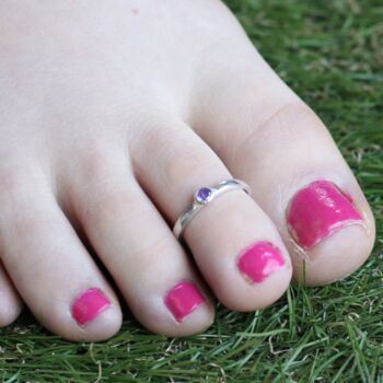 Purple Stone Pure Silver Adjustable Bichiya Toe Ring, 2 of 7