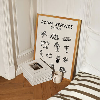 Room Service In Bed Doodle Cute Bedroom Wall Art Print, 3 of 8