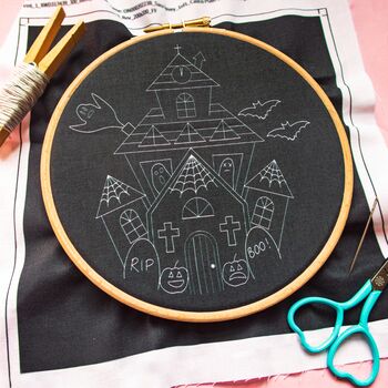 Halloween Haunted House Glow In The Dark Embroidery Kit, 2 of 3