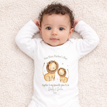Personalised First Father’s Day Lion Baby Outfit, 2 of 8