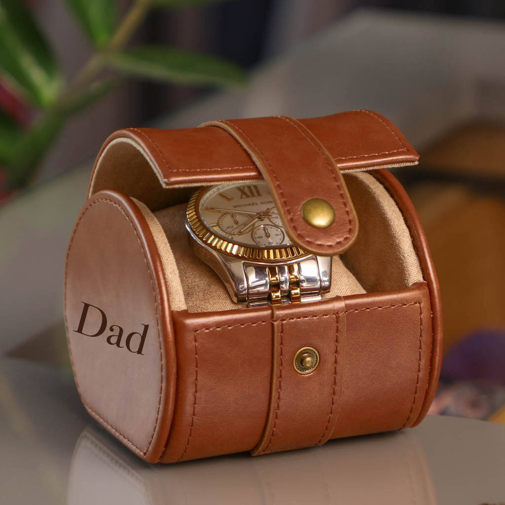 Dad's Personalised Luxury Tan Leather Travel Watch Box, 1 of 8