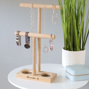 Personalised Jewellery Stand In Light Oak, 3 of 10