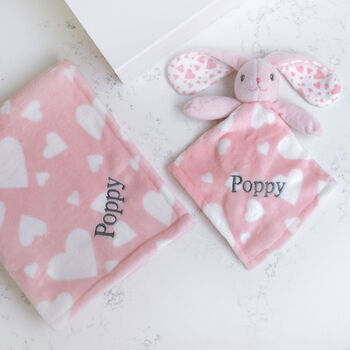 Personalised Bunny Hearts Comforter And Blanket Set, 4 of 9