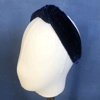 Luxurious Silk Velvet Headband In Navy Blue, 2 of 4