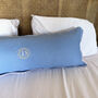 Monogram Blue And Pink Linen Cushion Cover, thumbnail 1 of 4