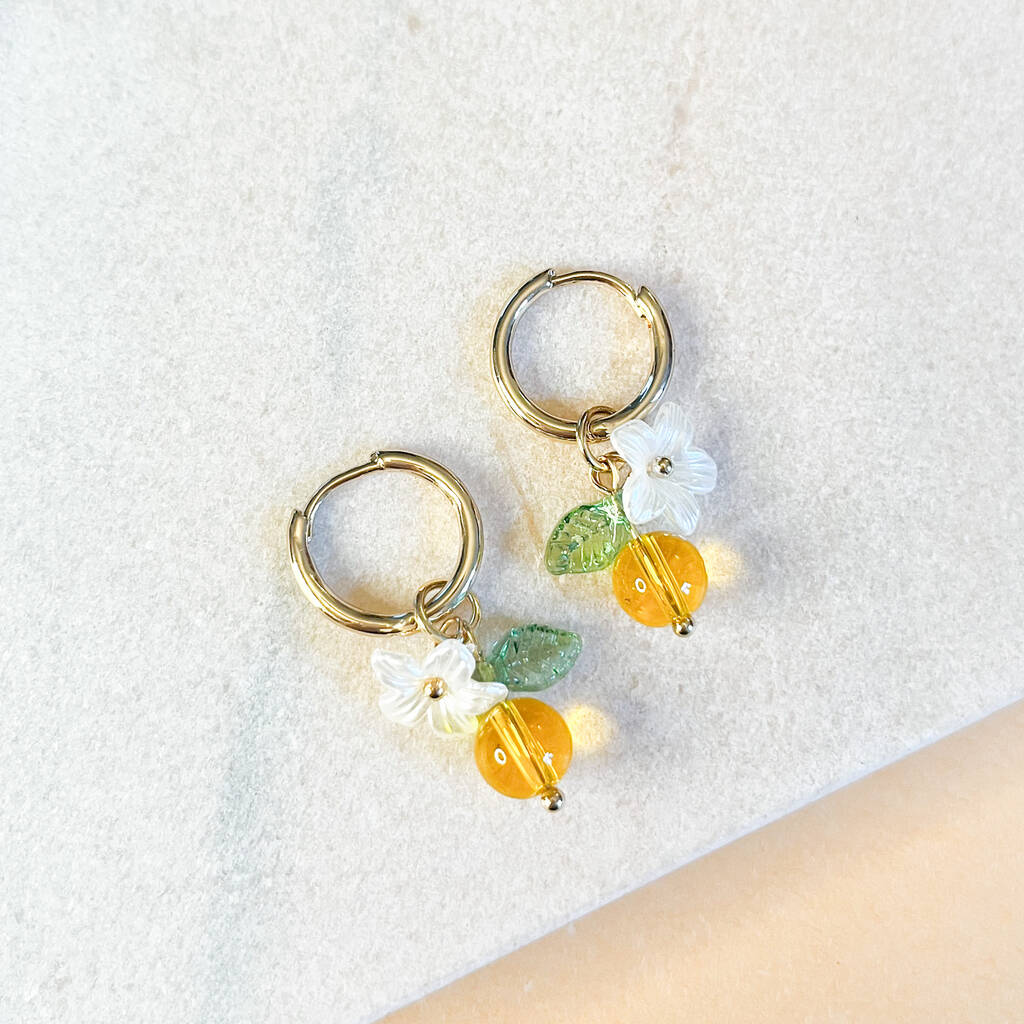 Citrus And Blossom Flower Huggie Hoop Earrings