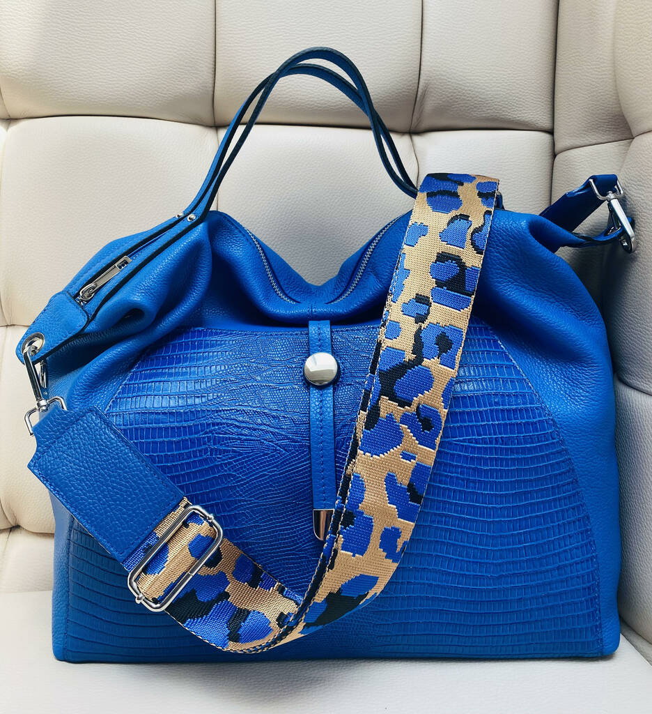 Royal Blue Nadia Leather Satchel Bag By MARCO TRIPOLI LONDON